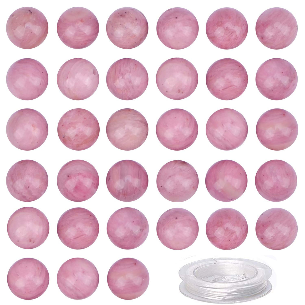 80Pcs Natural Crystal Beads Stone Gemstone Round Loose Energy Healing Beads with Free Crystal Stretch Cord for Jewelry Making (Rhodochrosite, 10mm) Rhodochrosite