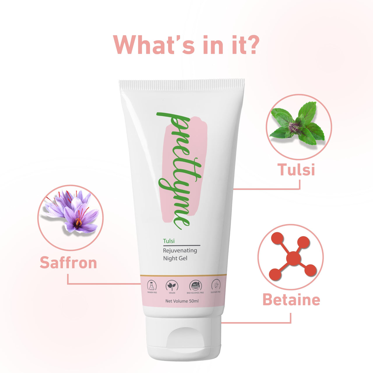 Prettyme Tulsi Rejuvenating Night Cream With Saffron - 30ml | Reduces Tan, Dark Spots & Pigmentation | Face Moisturizer For Women/Men Glowing Skin | Anti Ageing, Skin Repair & Barrier Protection