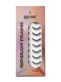 Recode RE05 Featherlight Faux Mink Eyelashes-Transparent Band,Pack of 10