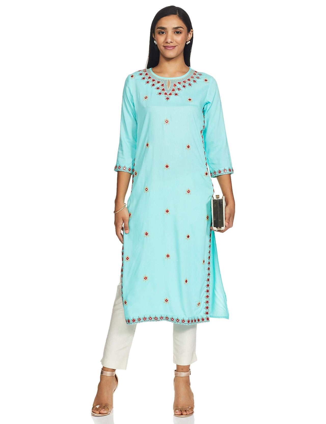 Ayukta Women's  Rayon Embroidery Straight Kurti
