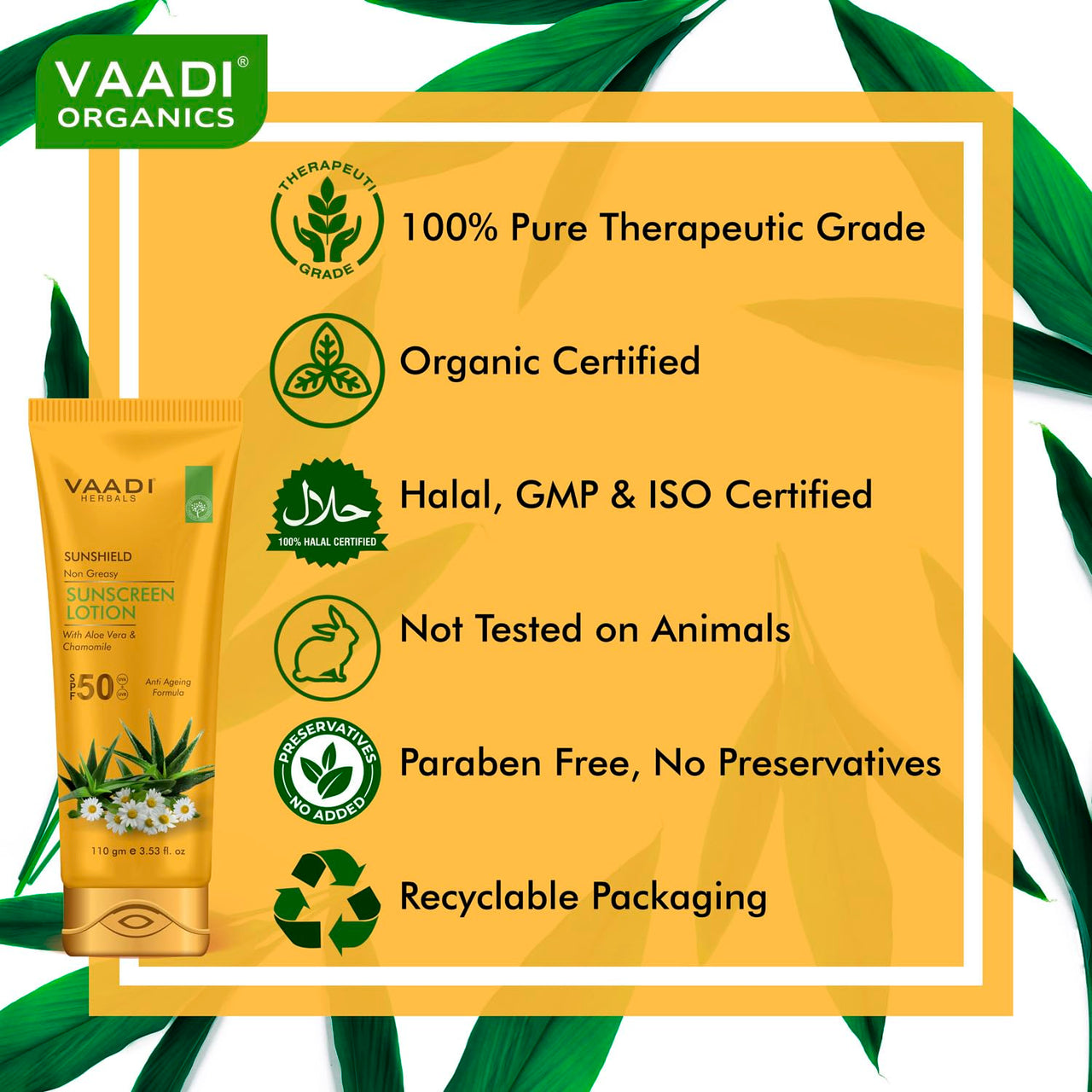 VAADI HERBALS Sunscreen Lotion For Sensitive Skin Type Spf 50, 110G