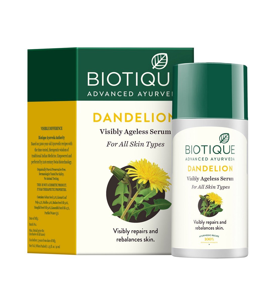 Biotique Bio Myristica Spot Correcting Anti Acne Face Pack, 20g & Dandelion Visibly Ageless Serum, 40ml
