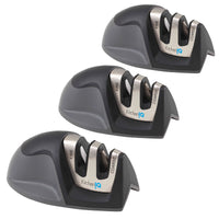 KitchenIQ 51420 | Edge Grip 2-Stage Knife Sharpener | Black  3 Pack | Coarse & Fine Sharpeners | Compact for Easy Storage | Stable Non-Slip Base | Soft Grip Rubber Handle | Straight & Serrated Knives