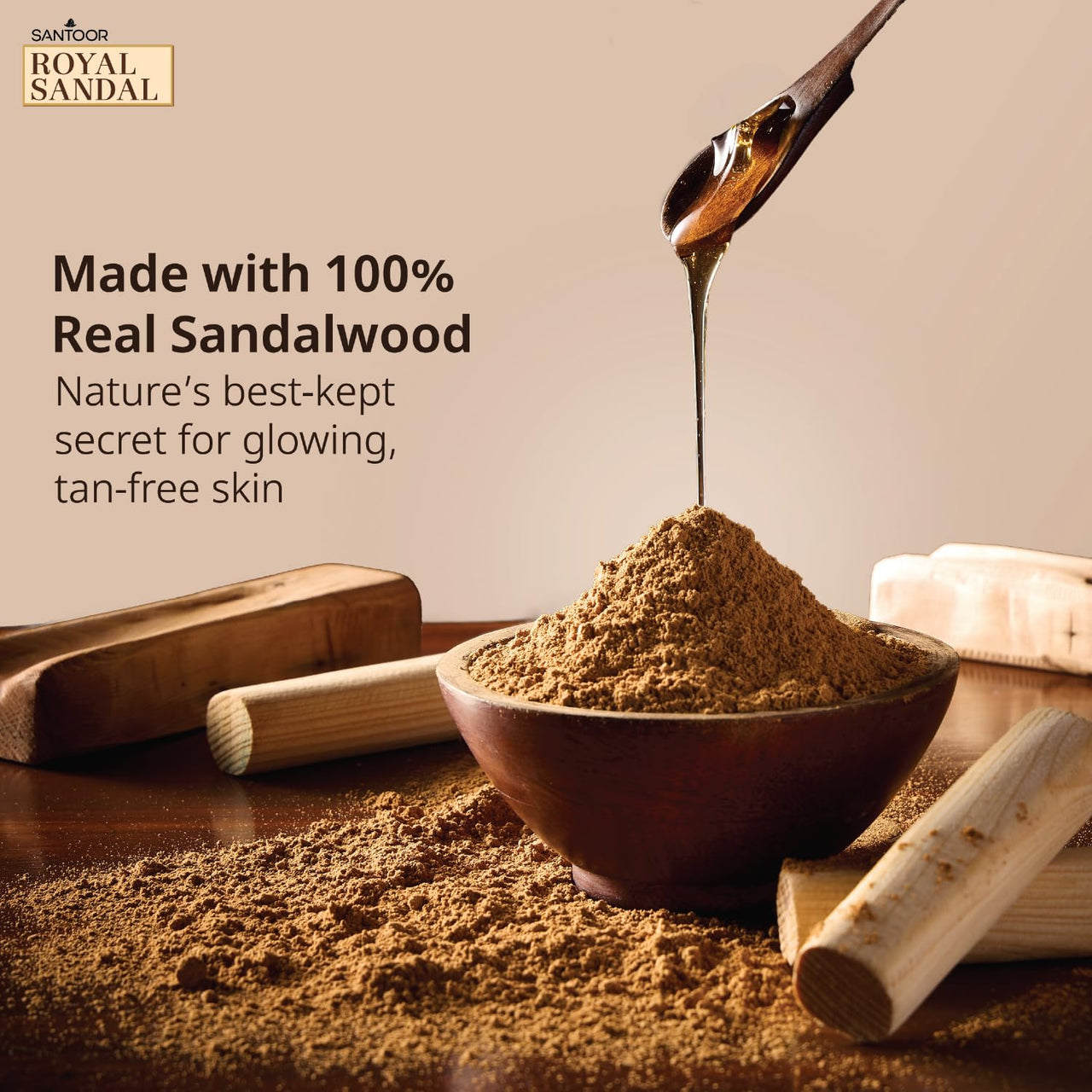 Santoor Royal Sandal Soap, Serum & Face Pack | 100% Sandalwood Oil & Powder | 3-Step Natural Detan | Tan-Free Complexion, Even Skin Tone & Glow | 125g x 6 Soaps + 20g Face Pack + 15ml Serum