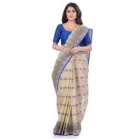 dB DESH BIDESH Women`s Traditional Bengal Tant Tri Leaf Woven Design Pure Handloom Cotton Saree Without Blouse Piece
