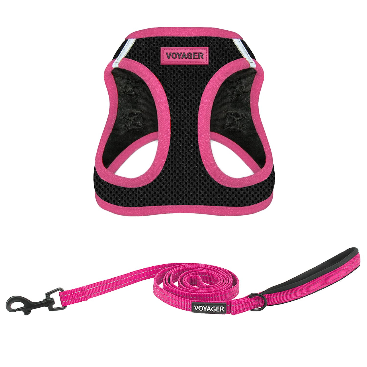 Voyager Step-in Air All Weather Mesh Harness and Reflective Dog 5 ft Leash Combo with Neoprene Handle, for Small, Medium and Large Breed Puppies by Best Pet Supplies - Black, X-Small XS (Chest: 13 - 14.5") Leash Harness Set (Pink)