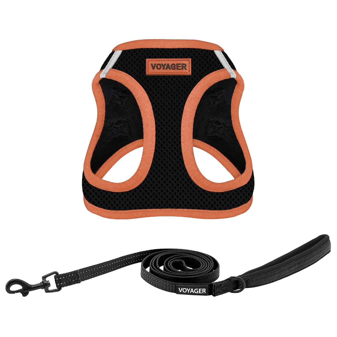 Voyager Step-in Air All Weather Mesh Harness and Reflective Dog 5 ft Leash Combo with Neoprene Handle, for Small, Medium and Large Breed Puppies by Best Pet Supplies - Black, Small S (Chest: 14.5 - 16") Leash Harness Set (Orange)