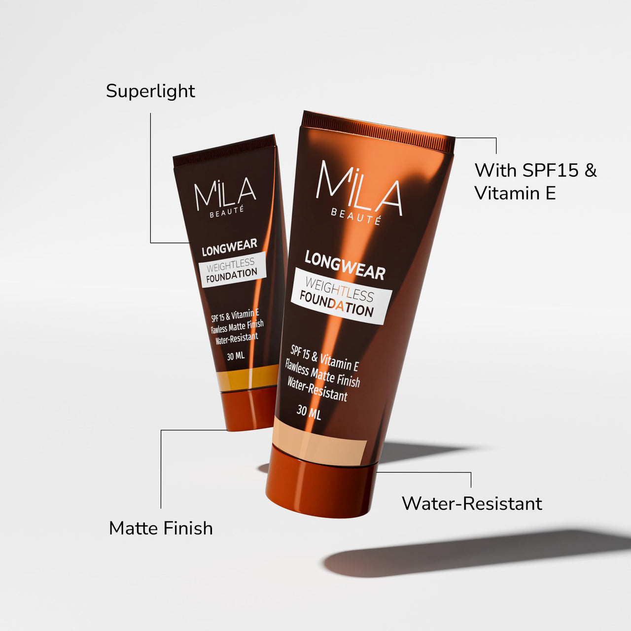 Mila Beauté Longwear Weightless Foundation | Matt Finish With SPF 15 and Vitamin E | Water Resistant Buildable Formula & Super Light | Liquid Foundation | Shade - (301 Sand Buff, 30ml)