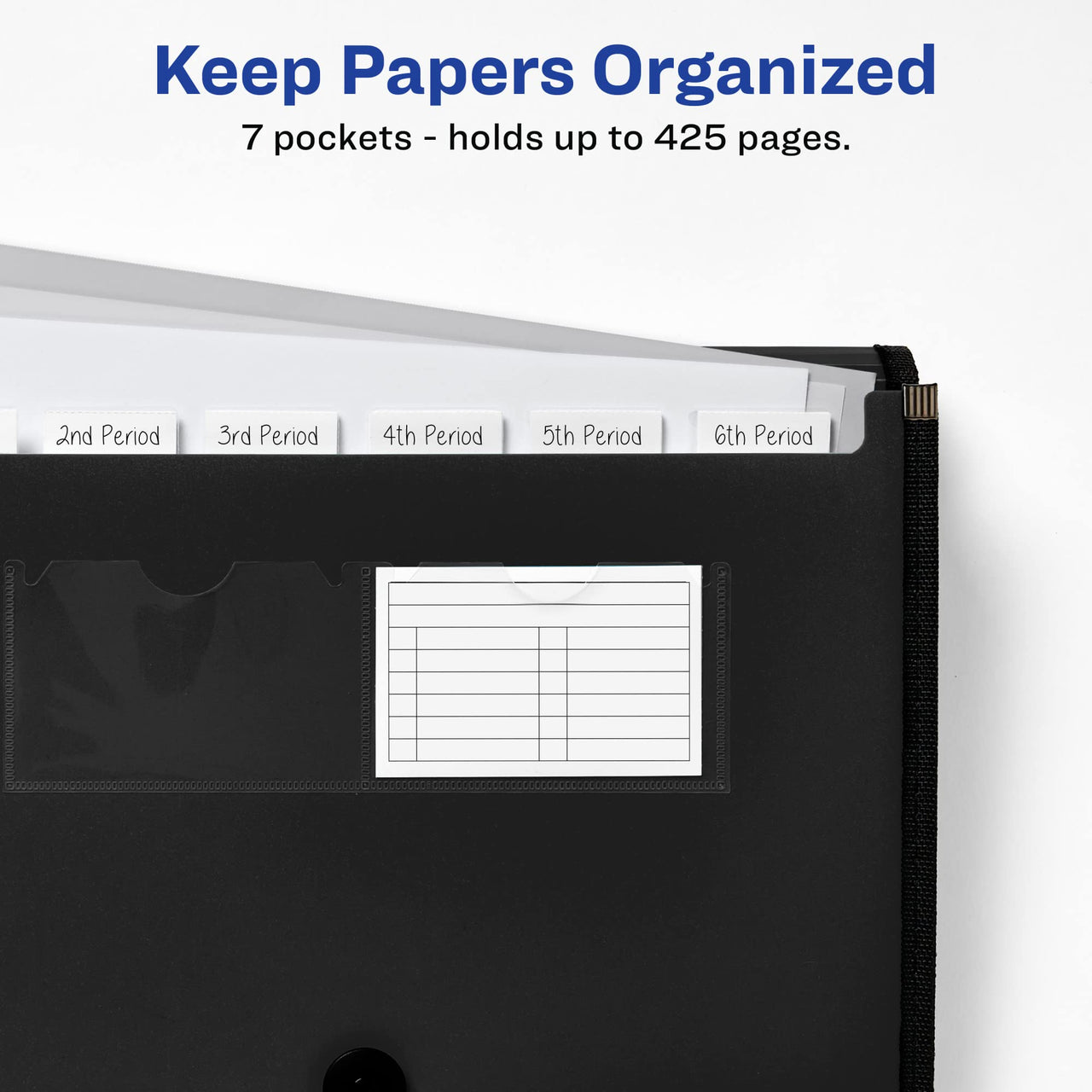 Avery Expanding File Folder Organizer, 7-Pocket Accordion File Organizer, Black, Holds 425 Letter/A4-Size Sheets (73550) 7 Pockets