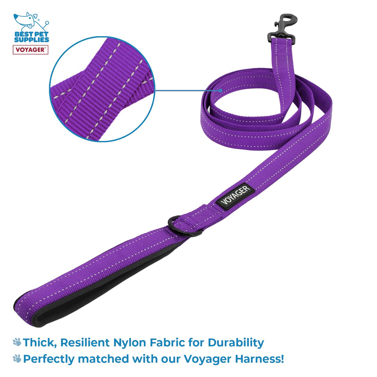 Voyager Step-in Lock Dog Harness w Reflective Dog Leash Combo Set with Neoprene Handle 5ft - Supports Small, Medium and Large Breed Puppies/Cats by Best Pet Supplies - Purple, M Harness Leash Set (Purple) M (Chest: 17 - 21")