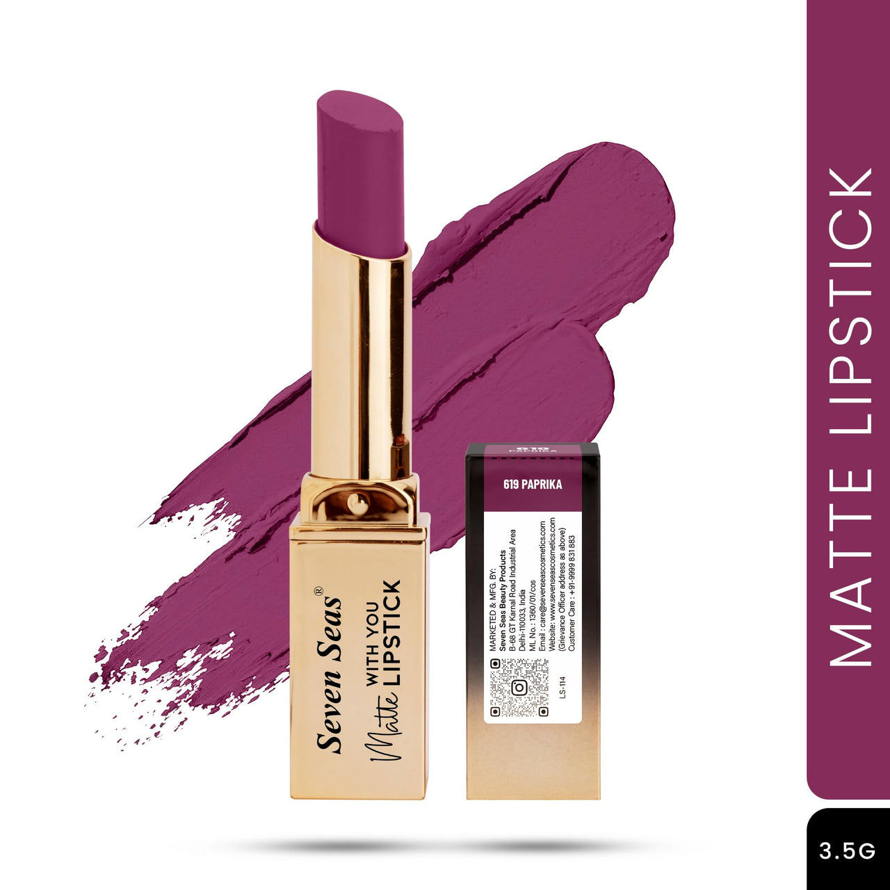 Seven Seas Matte With You Long Lasting Lipstick | Smooth Application |Transferproof & Smudge Proof | Highly Pigmented Lipstick for Women (Paprika)