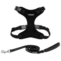 Voyager Step-in Lock Dog Harness w Reflective Dog Leash Combo Set with Neoprene Handle 5ft - Supports Small, Medium and Large Breed Puppies/Cats by Best Pet Supplies - Black, S Harness Leash Set (Black) S (Chest: 15 - 18