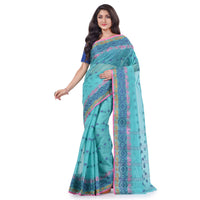 dB DESH BIDESH Women`s Traditional Bengal Tant Tri Leaf Woven Design Pure Handloom Cotton Saree Without Blouse Piece