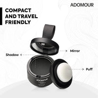 ADOMOUR Root Touchup Powder Black 4g | Covers Hairline, Grey Roots & Bald Spots Instantly | Sweat & Stain Resistant 24HR Formula | Long Lasting & Natural Finish | Cover Up Hair Powder for Men & Women