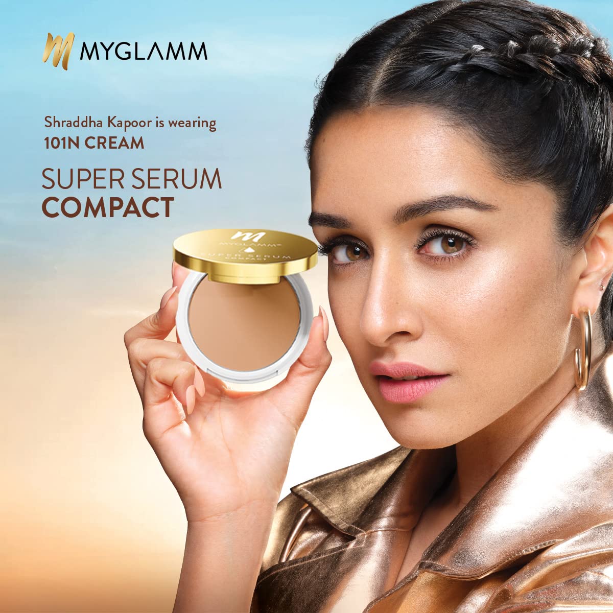 MyGlamm Super Serum Compact,401N, Mocha, 9g | Infused With Hyaluronic Acid & Vitamin E | Matte Finish Compact Powder | All Skin Type