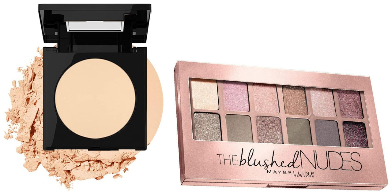 Maybelline New York The Blushed Nudes Palette Eyeshadow, 9g and Maybelline New York Fit Me Matte Poreless Powder, 220 Natural Beige, 8.5g