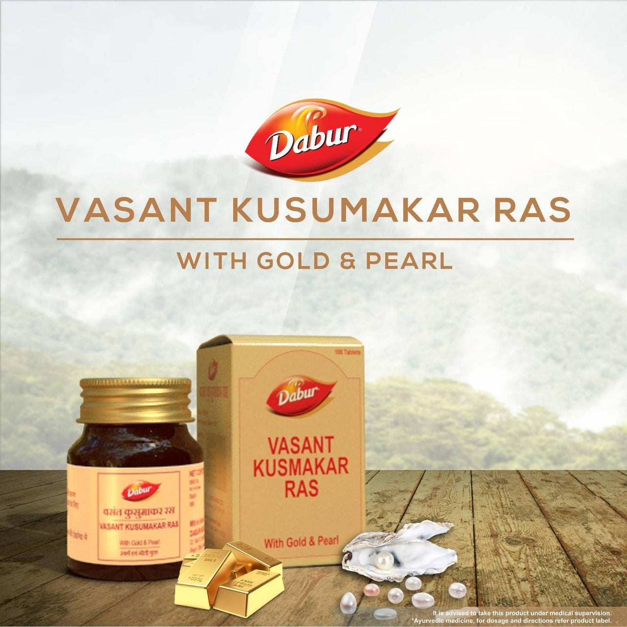 DABUR Ayurveda Vasant Kusumakar Ras with Gold and Pearl - 100 Tablets