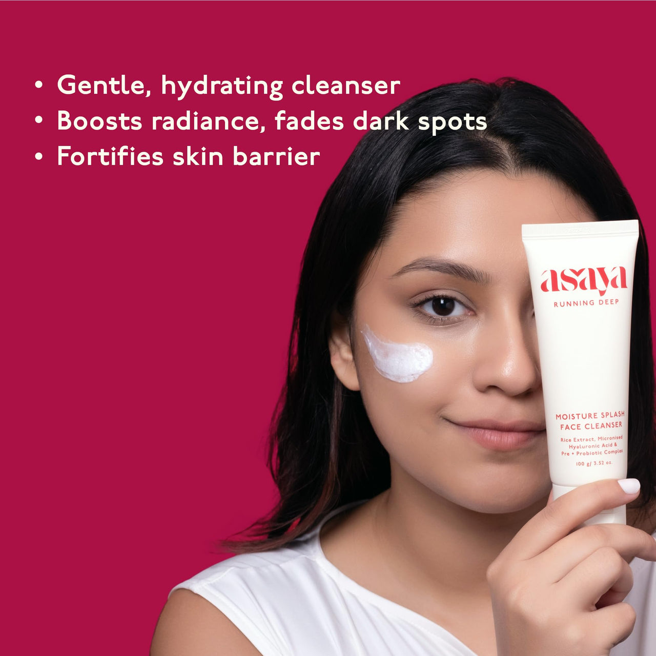 Asaya Hydrating Gentle Face Wash | Korean Rice Water & Hyaluronic Acid | Brightens, Soothes & Strengthens Skin Barrier | Pre + Probiotics for Microbiome Balance | Deep Cleansing, Non-Stripping & Moisturizing | Minimizes Pores & Evens Tone | For Sensitive,