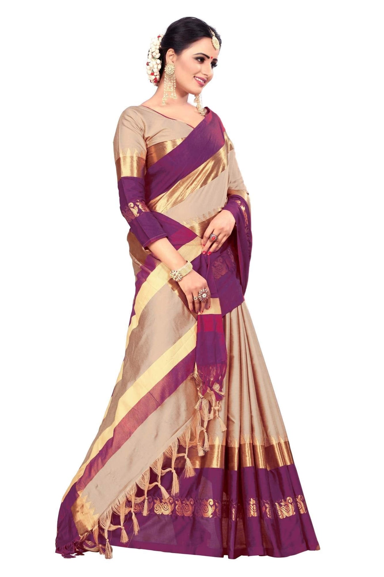 PAREVDEE Women's  Dobby Cotton Saree With Blouse Piece