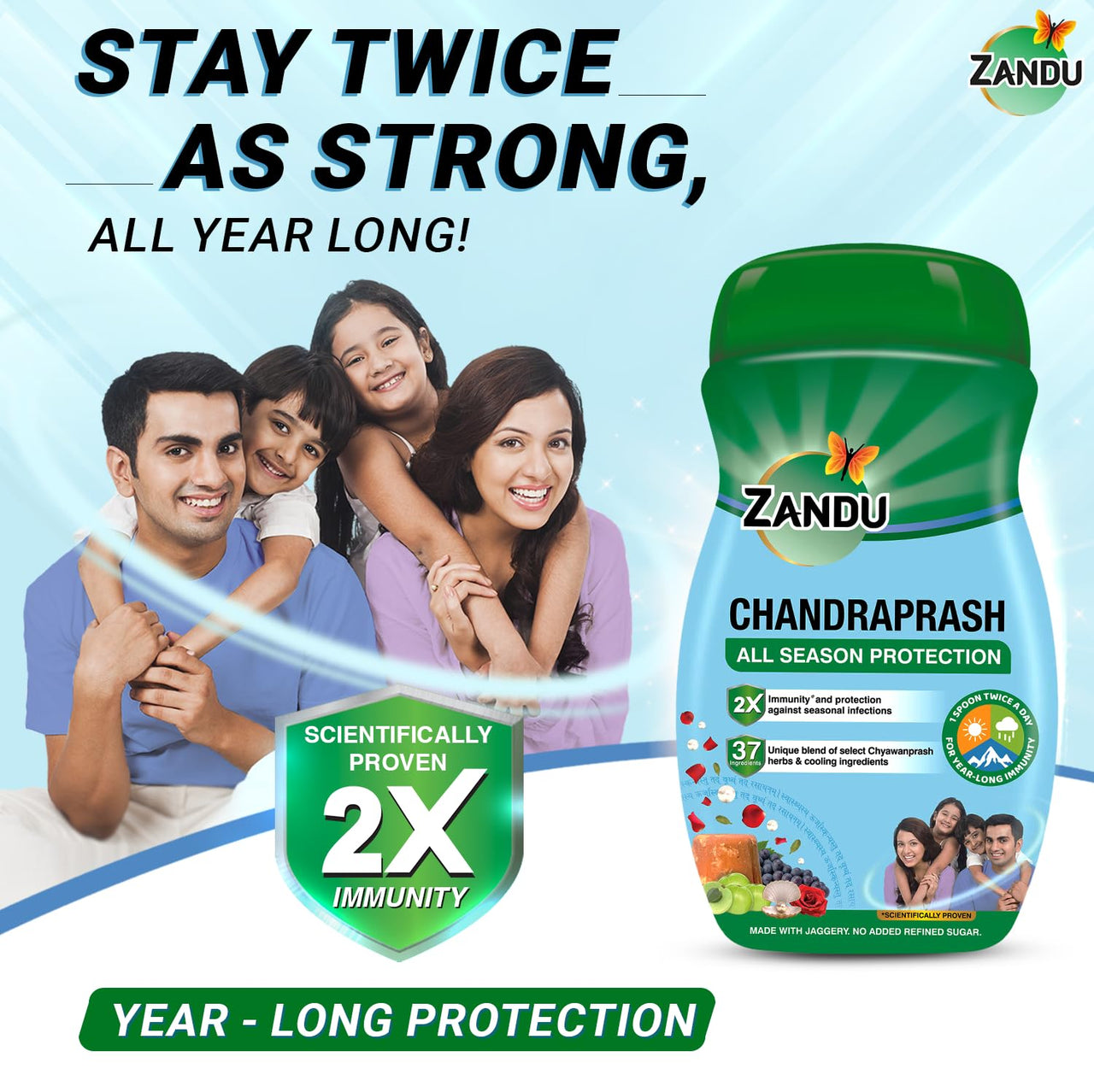Zandu Chandraprash 900g | 2X Immunity Booster without Heat, All Season Protection Chyawanprash |Blend of 37 Ingredients | Made with Jaggery, No Added Refined Sugar