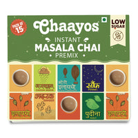 Chaayos Assam Instant Tea Premix Powder - Low Sugar Masala Flavour (15 Sachets) - Chai, Flavored Assam Tea Mix - 180 Gm