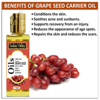INDUS VALLEY 100% Pure Carrier Oil- Natural, Virgin, unrefined & Cold Pressed Grape Seed Oil - Vitis Vinifera (100ml)