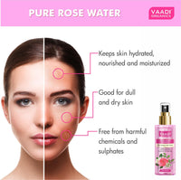 VAADI HERBALS Rose Water For Healthy&Hydrated Skin-100% Natural&Pure Rose Water Reduces Skin Redness,Itchiness And Inflamation Improves Skin Complexion Prevents Skin Ageing Alcohol Free-250Ml