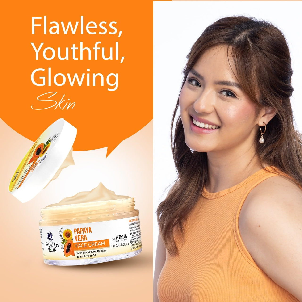 Ayouthveda Papaya Vera Face Cream for Blemish Free Clear Skin Net qty.- 50 g