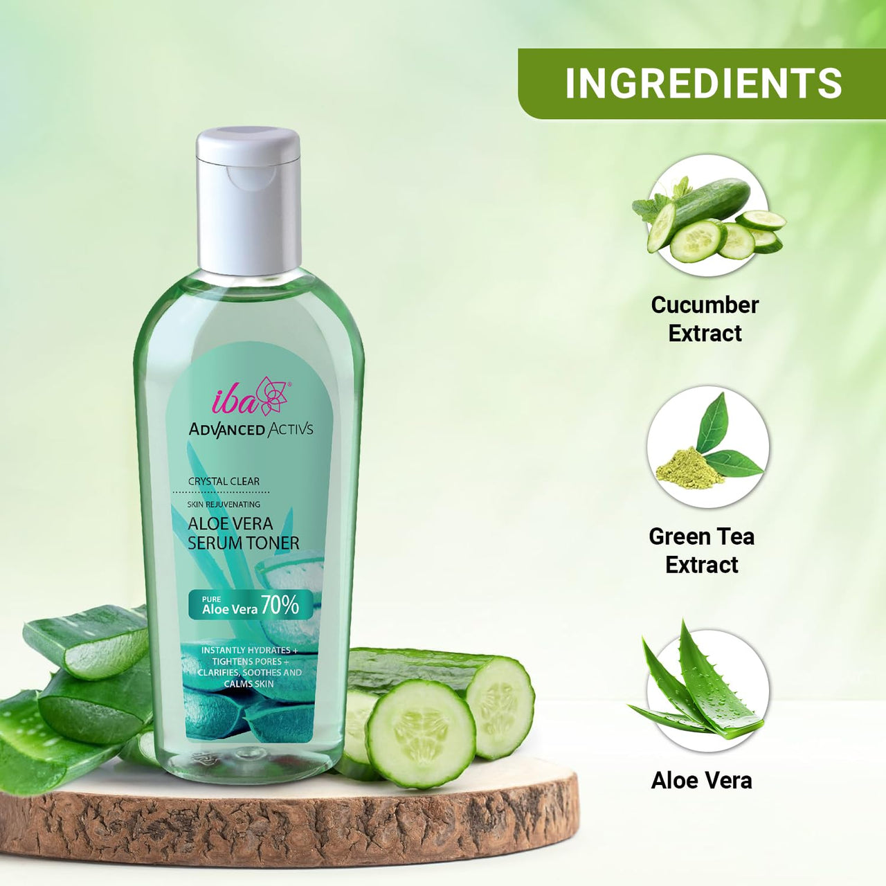 Iba Advanced Activs Crystal Clear Aloe Vera Serum Toner, 120 ml | Pore Tightening | Ultra Hydrating | Dermatologically Tested | Halal Certified & Vegan