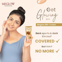 Meglow Beauty BB+ Cream (30g) with SPF 15 Brightening, Moisturizing and Instant Complexion Enhancement and Enriched with Natural Ingredients Meglow Lip Shiner (15g)- Combo Pack of 2