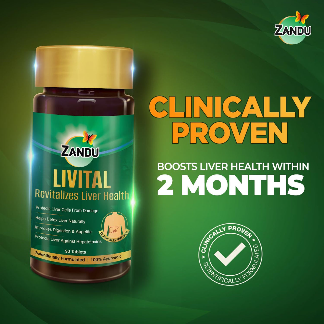 Zandu Livital Liver Tablets – Clinically Proven for Liver Detox & Health Support in 2 Months | 90 Tabs | Ayurvedic Formula with Bhringaraj & Guduchi | 100% Ayurvedic Ingredients