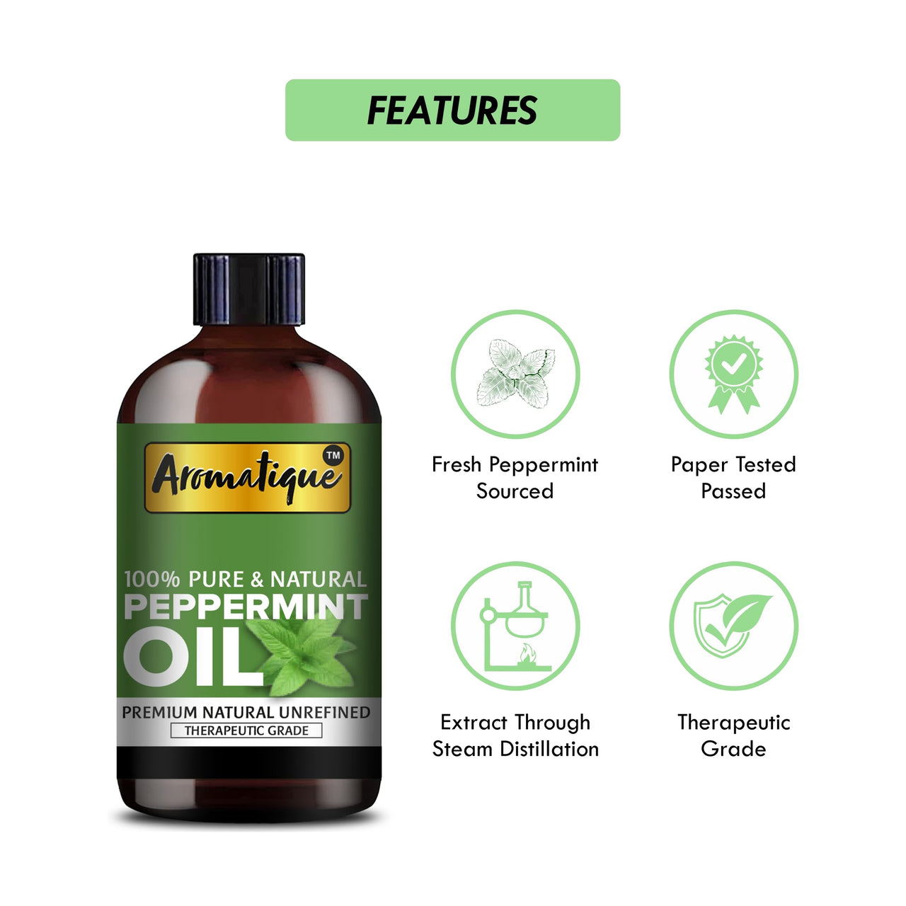 Aromatique Peppermint Essential Oil for Hair,Skin. 100% Pure and Natural Therapeutic Grade (15ml)