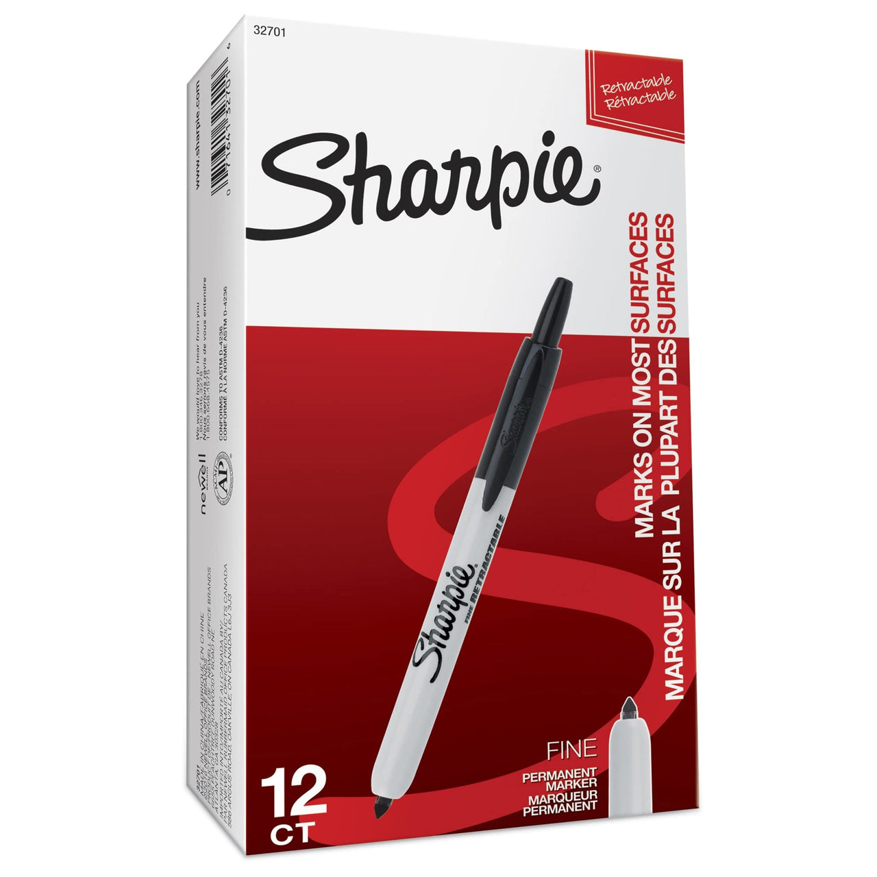 Sharpie Retractable Permanent Markers, Fine Tip Marker Set, Office Supplies, Teacher Supplies, Black, 12 Count 12 Count Black