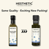 HESTHETIC Premium Cold Pressed Black Seed Oil, 100ml For Skin, Hair, and Massage, 100% Pure and Natural Virgin Kalonji Oil, High Thymoquinone, Skin Firming and Anti Aging, Glass Bottle
