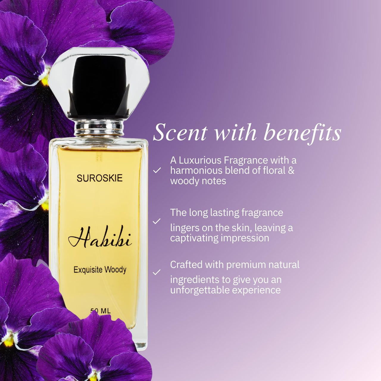 Suroskie Habibi Perfume 50Ml | Luxury Eau De Parfum | Long Lasting Unisex Fragrance Spray | Aromatic Blend Of Aqua, Saffron & Rose Scent | Floral & Woody Notes | Premium Gift For Men & Women