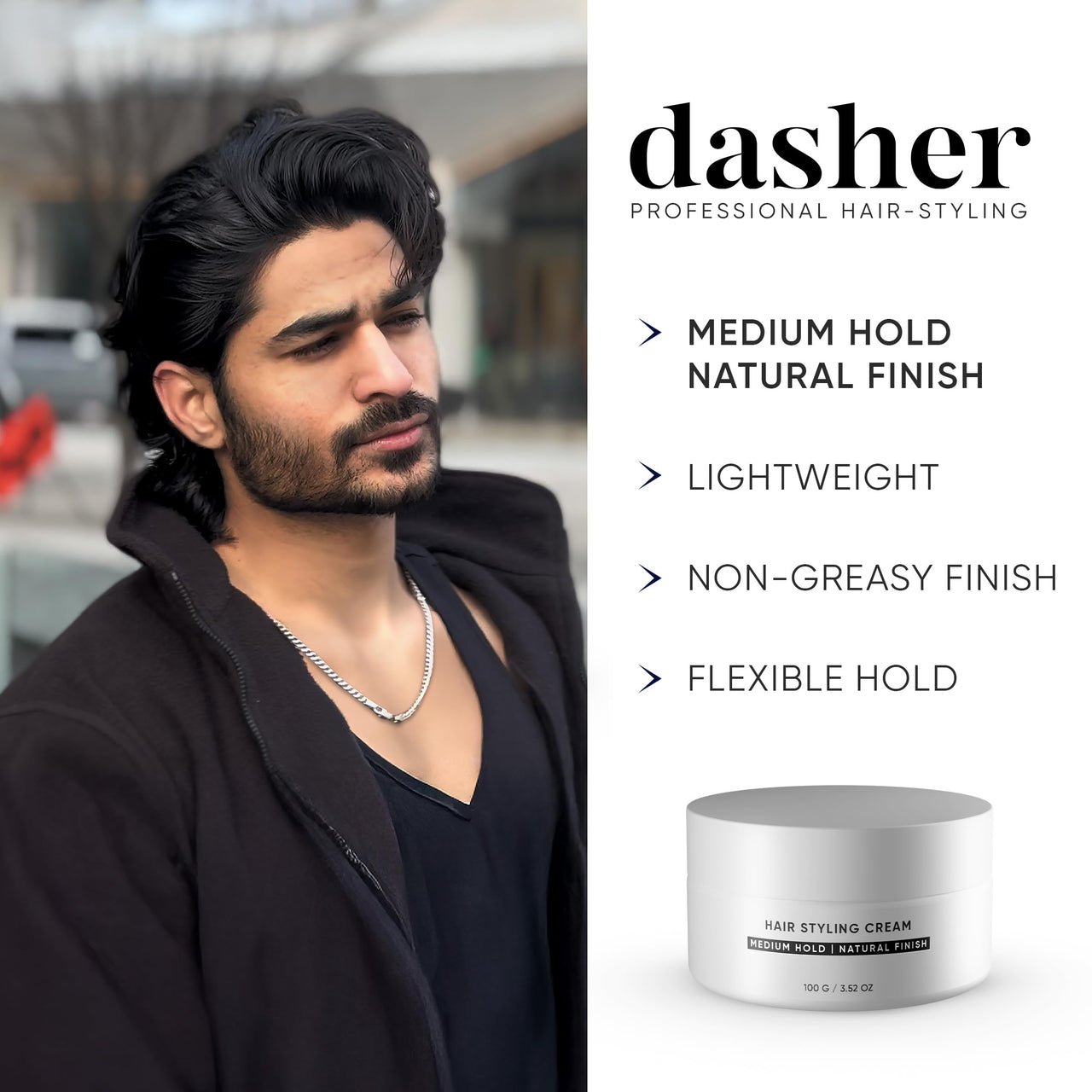 Dasher Sea Salt Spray (100ml) & Hair Styling Cream (100g), Lightweight Cream, Medium Hold Puck, Water-Based, Volumizes & Texturizes Hair, With Bhringraj & Vitamin E
