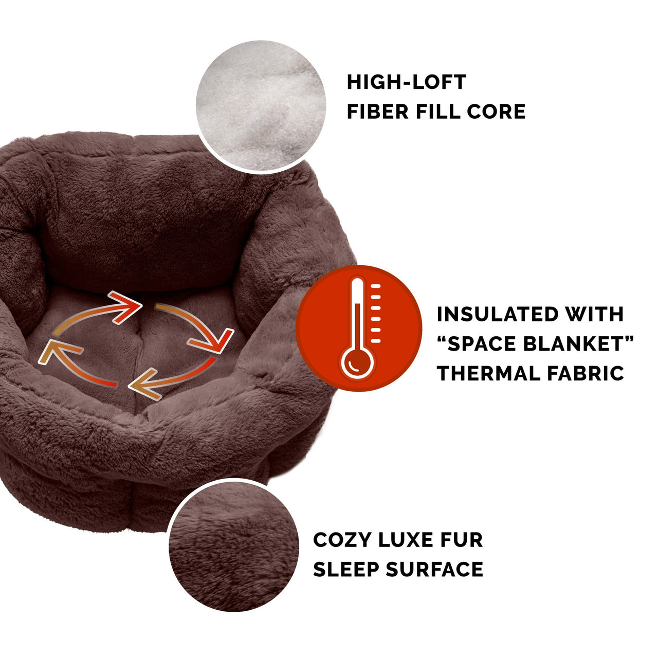 Furhaven 20" Round Self-Warming Pet Bed for Indoor Cats & Small Dogs, 100% Washable, For Pets Up to 20 lbs - Hi Lo Plush Luxe Faux Fur Cuddler - Sable Brown, Small Hi Lo Cuddler - Faux Fur (Sable Brown) 20.0"L x 20.0"W x 12.0"Th Self-Warming Cuddler