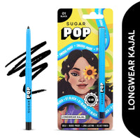 SUGAR POP 16Hr Longwear Kajal | Waterproof & Smudge-Proof | Intense Matte Finish | Sunflower Seed Oil & Vitamin E | Velvet Smooth Application | Transfer-Proof | 0.3gm - Black