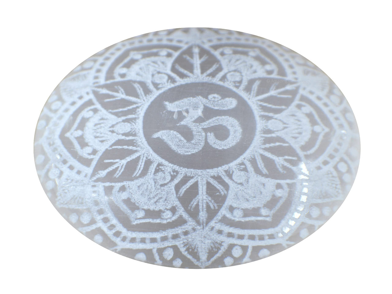 Amazing Gemstone Selenite Palm Stone - OM Engraved Hot Massage Worry Stone for Natural Body Chakra Balancing, Reiki Healing and Crystal Grid Selenite (Om Engraved)