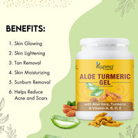 KAZIMA Aloe Turmeric Gel for Face and Body, 500gm | with Multivitamins, Turmeric and Pure Aloe Vera for Soothing, Hydrating, & Moisturizing | Brightening Gel for Dark Spots and Hyperpigmentation