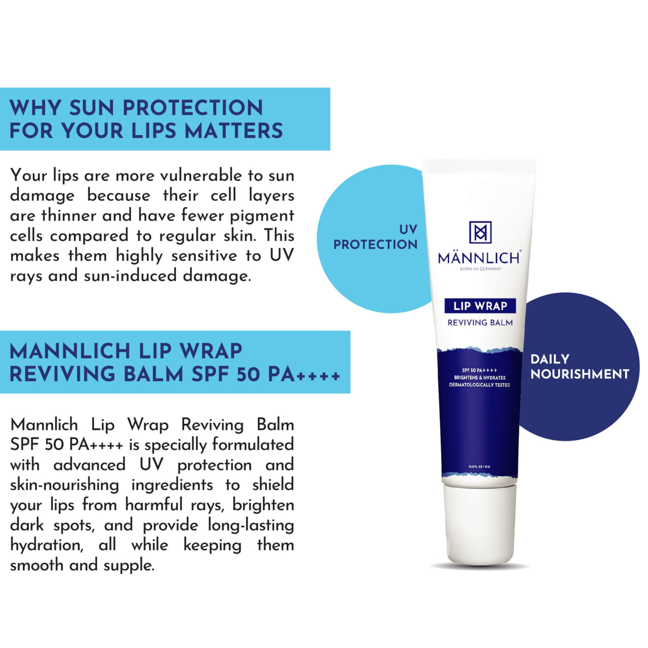 Mannlich Lip Balm For Men (10G) Lip Care With Spf 50 Pa++++ Protection - Lip Lightening For Dry & Chapped Lips - Moisturizes, Long-Lasting Hydration With 2% Kojic Acid & 1% Hyaluronic Acid, white