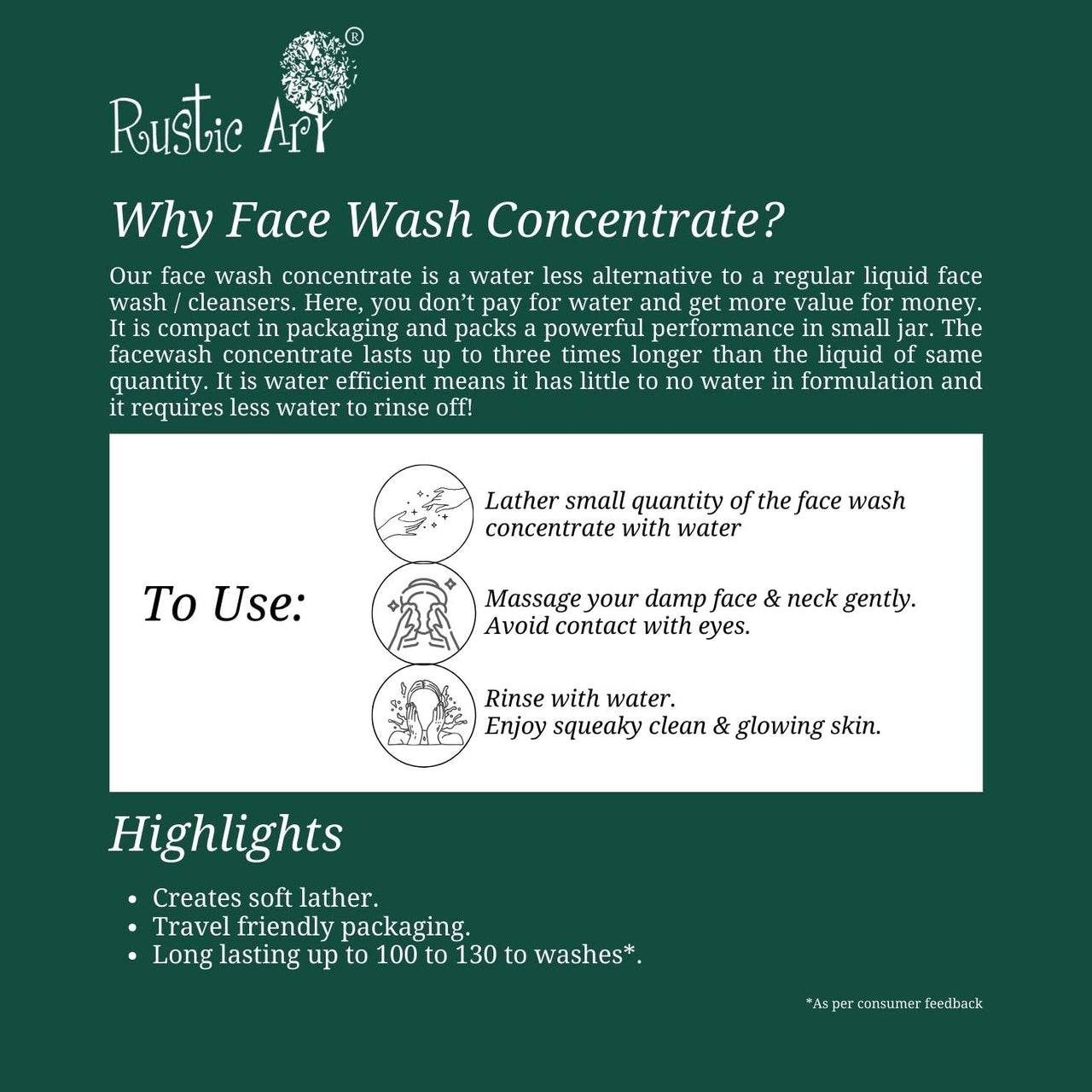 Rustic Art Organic Neem Basil Face Wash Concentrate | Anti acne (pimples), sulphate, paraben free cleanser for women & men | Suitable for teenagers | 50g (Pack of 1)