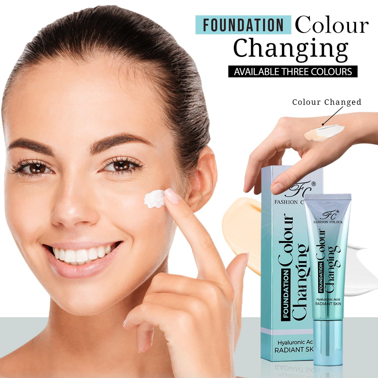 Fashion Colour Color Changing Foundation | Infused With Hyaluronic Acid | Radiant Skin | Flawless Color Changing Foundation With Satin Finish, Makeup Base, Long Lasting Waterproof Liquid Foundation For Face Makeup (FAIR, 40g)