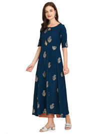 FIORRA Women's  Blue Poly Crepe Flared Kurta