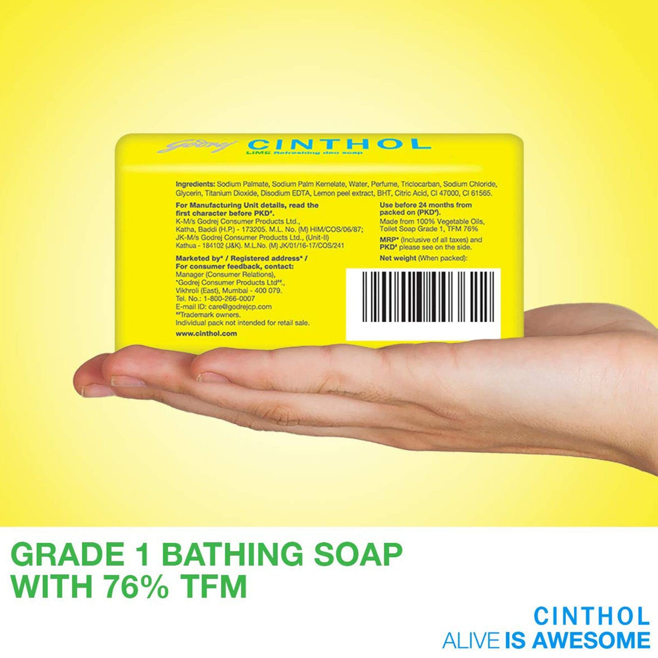 Cinthol Lime Soap, 100g (Pack of 5) - 99.9% Germ Protection | Lime Fresh Fragrance | Soaps For Bath Grade 1 Soap | For All Skin Types
