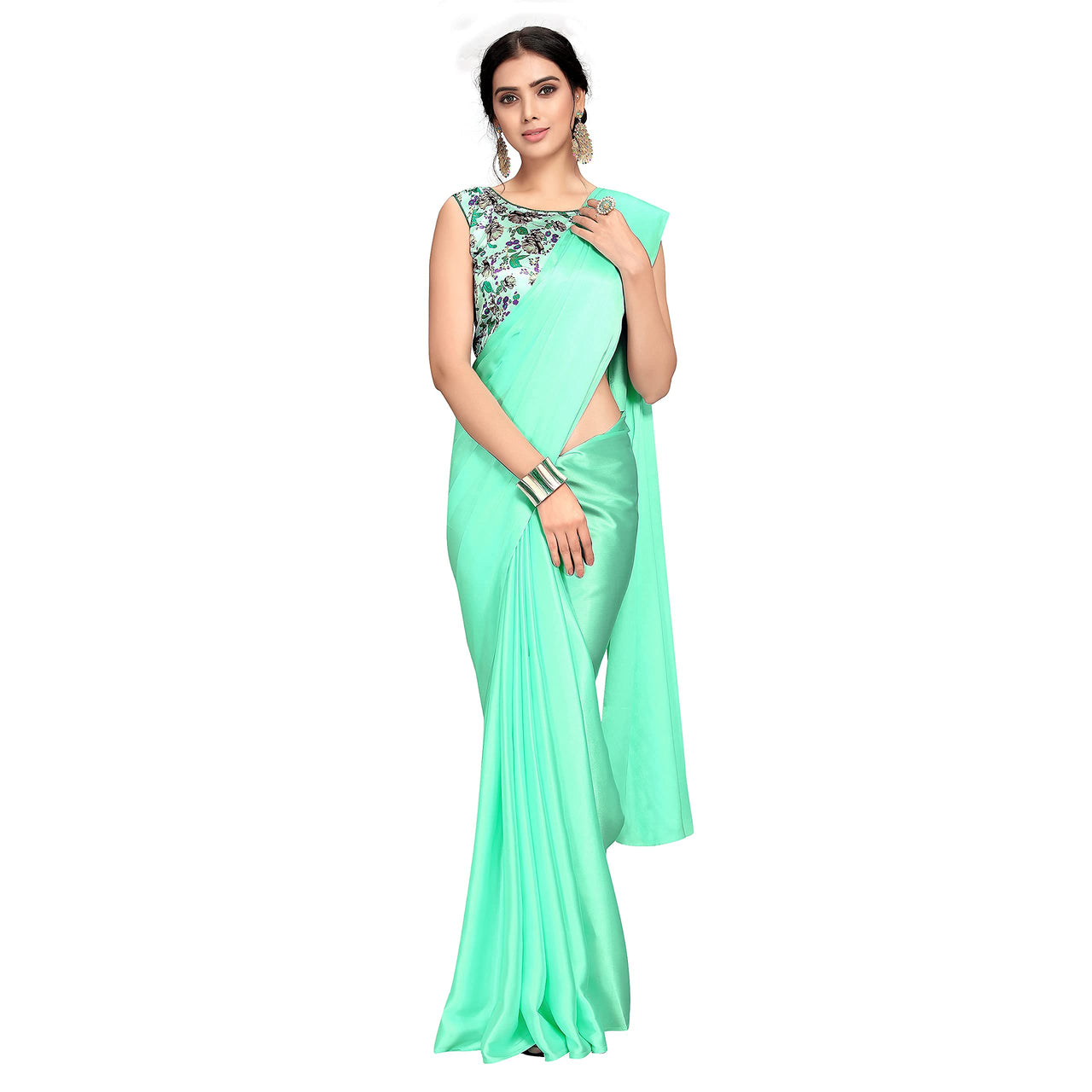 Cloud walker Women Soft Satin Silk Saree With Digital Printed Unstiched Blouse Piece(5.5m Saree +0.8m Blouse Piece).