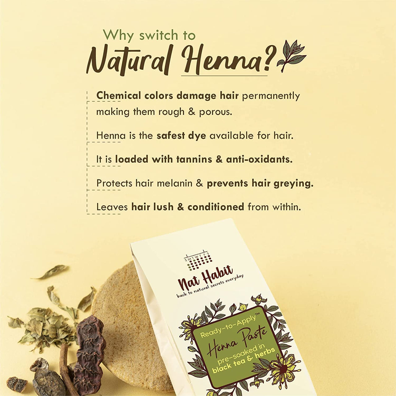 Nat Habit Cold Pressed 100% Pure Castor (Arandi) Oil for Skin & Hair - 200ml and Nat Habit Henna Paste, 100% Natural Rajasthani Henna - (Pack of 4 x 220g)