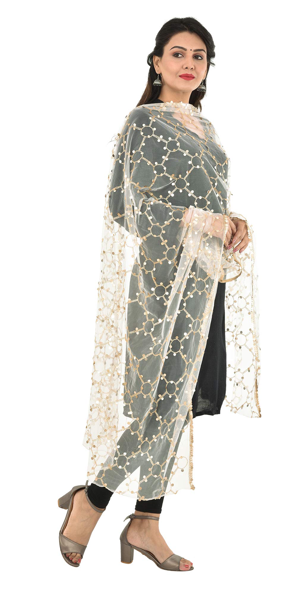 YOUTHQUAKE Heavy Embellished Plastic Mirror Net Dupatta for Womens & Girls