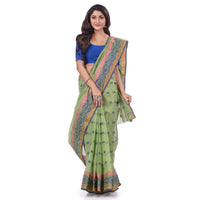 dB DESH BIDESH Women`s Traditional Bengal Tant Tri Leaf Woven Design Pure Handloom Cotton Saree Without Blouse Piece