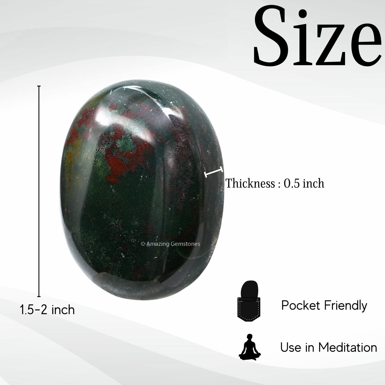 Bloodstone Palm Stone - Massage Worry Stone for Natural Body Chakra Balancing, Reiki Healing and Crystal Grid Bloodstone